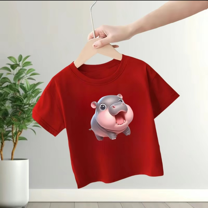 Hippo Printed Kids T-Shirt (80cm) Red