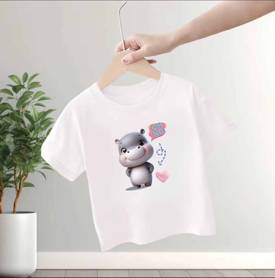 Hippo Printed Kids T SHIRT 80cm - white