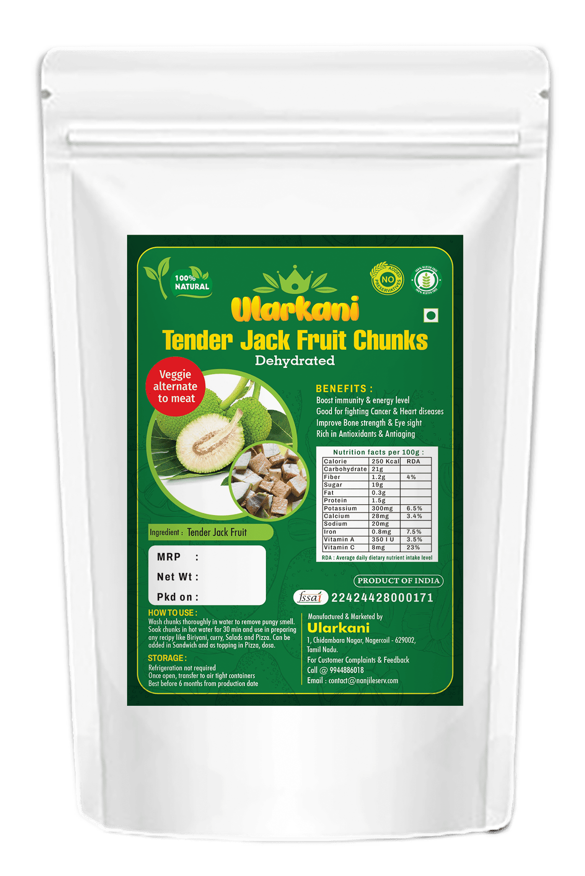 Dried Young (Tender) Jackfruit Chunks 100gm - Ularkani