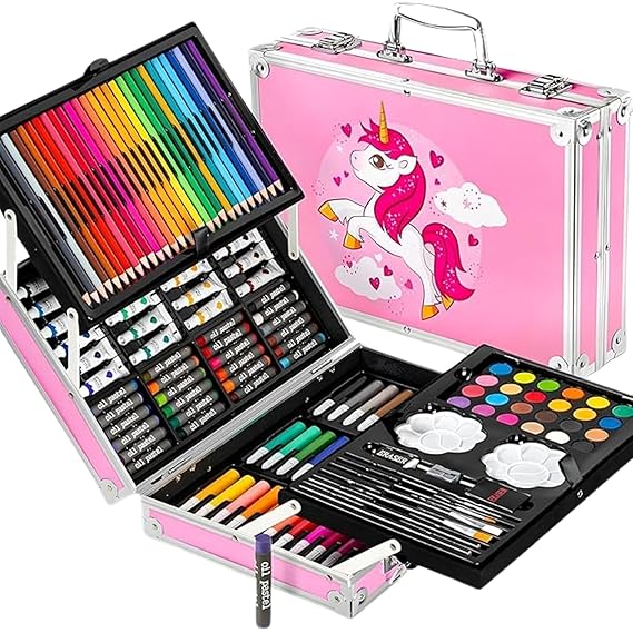Art Set for Kids, 145 Pieces Drawing Kit with Colour Pencils, Oil Pastels, Paint Brushes