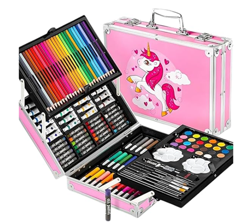 Art Set for Kids, 145 Pieces Drawing Kit with Colour Pencils, Oil Pastels, Paint Brushes