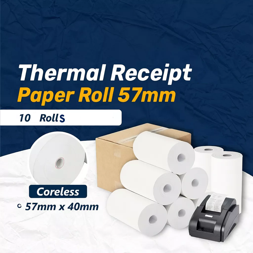 10 Rolls - [ 57X40MM ] Thermal Receipt Paper Coreless 57mm x 40mm
