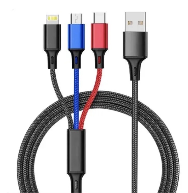 3 In 1 Fast Charger Cable USB Charging 3A Nylon Braided Data Line 1.2M Type C Lightning for Android iPhone Huawei Samsung OPPO Xiaomi