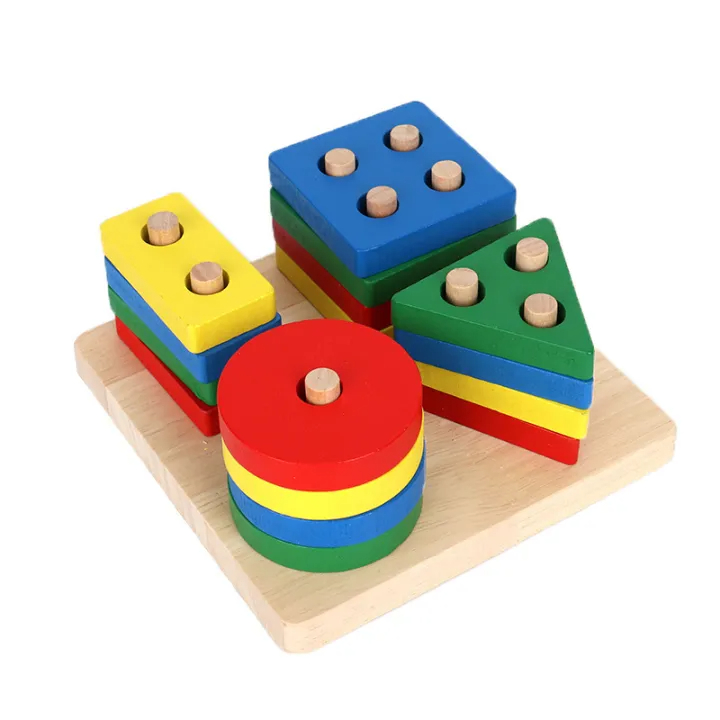 Wooden Geometric Stacker Pastel Macaroon Color Shapes Kids Early Learning Education Montessori Toy